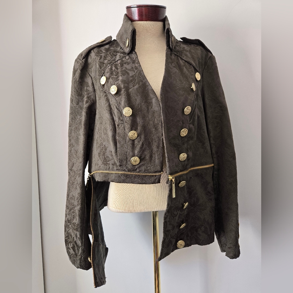 JESSICA BIFFI×OPTION ELLE Green Military Jacket With Option To Crop. Size 2X/ 20 - Picture 8 of 14